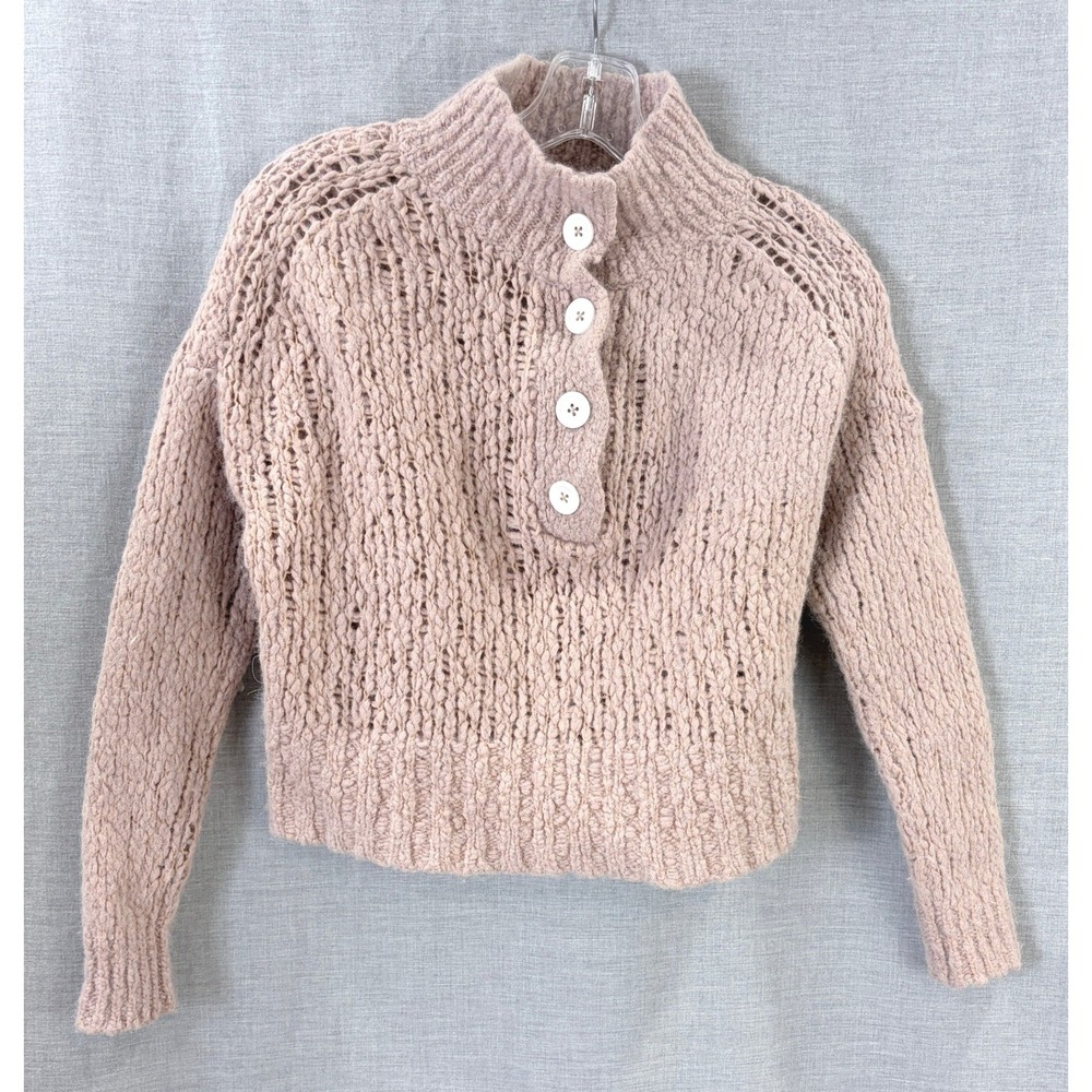 Everlane Lofty-Knit Henley Sweater Alpaca Wool Blend Dusty Pink Large